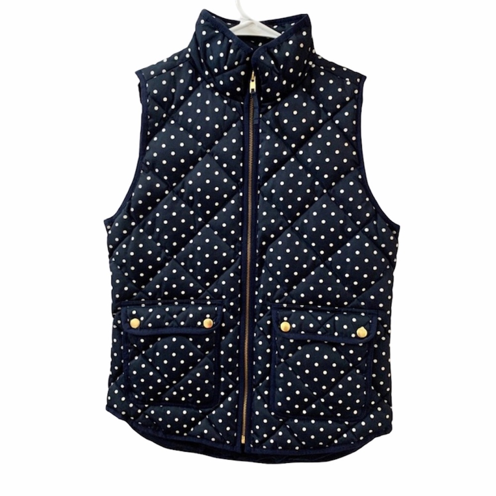 J. Crew Fall Preppy Navy Polka Dot Puffer Vest